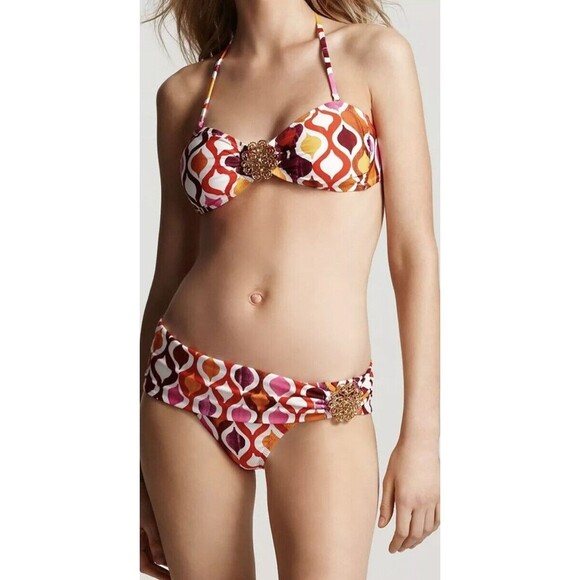 TRINA TURK $192 OGEE Bandeau Top Banded Sash Bottom Bikini Swimsuit Set 6 / 8 - Picture 1 of 11